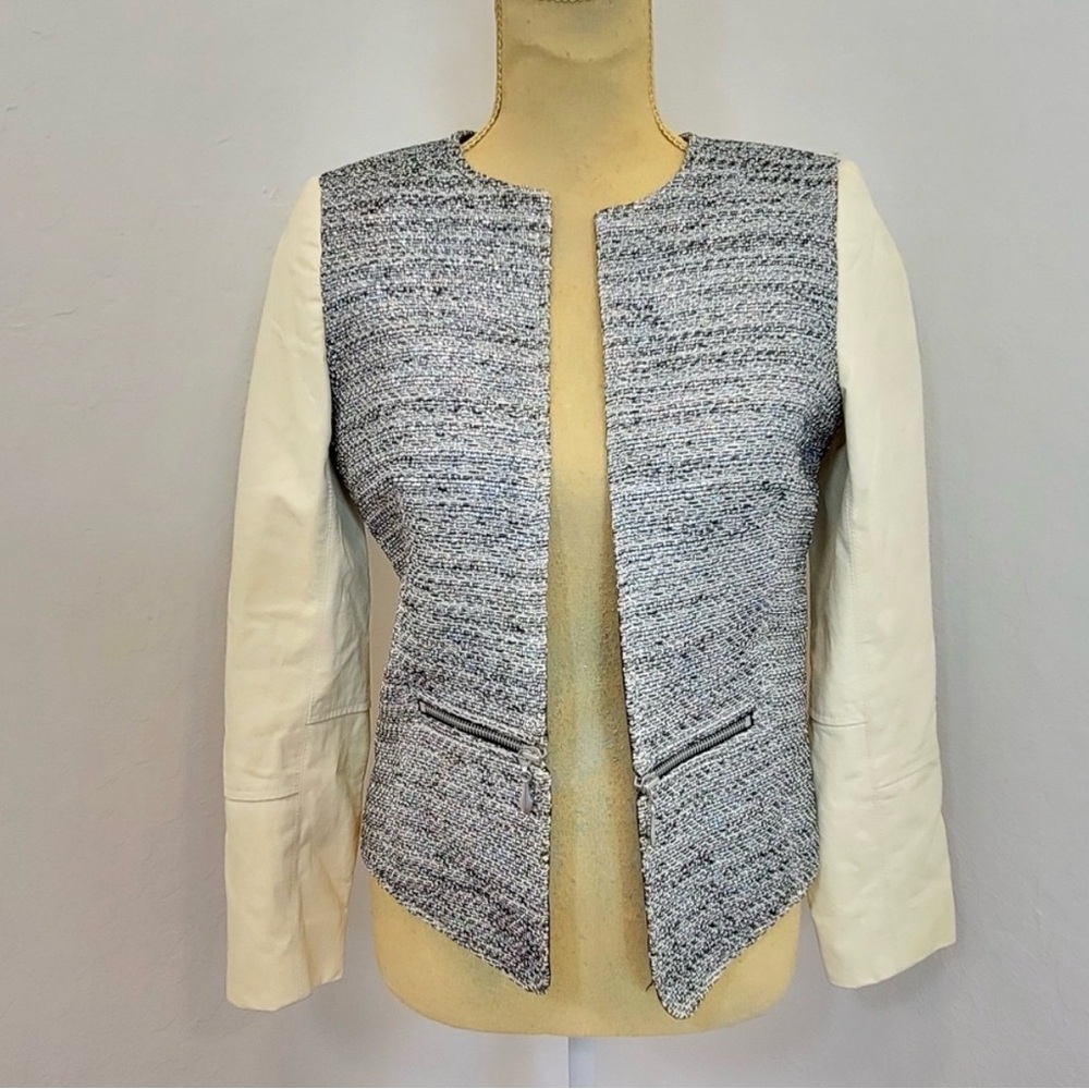 Club Monaco Textured Metallic Tweed and Cream Blazer